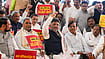 PTI : Karnataka Chief Minister Siddaramaiah, Deputy Chief Minister DK Shivakumar and other Karnataka Congress leaders during a protest against the centre, at Jantar Mantar, in New Delhi